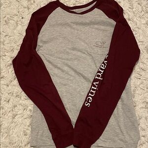 Men’s Vineyard Vines Gray and Burgundy Long Sleeve Shirt